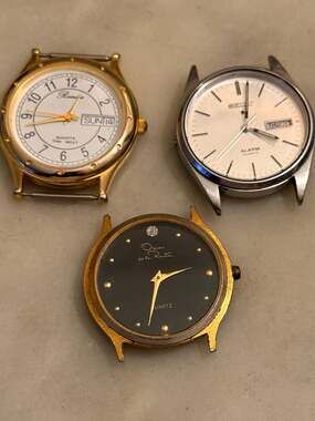 Mixed Lot of 3 Vintage Watch Heads: Seiko 5C23-8009 Alarm, Oscar de la Renta Bla